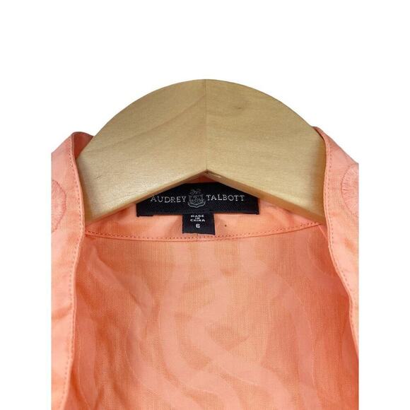 Audrey Talbott Papaya Orange Button Down Embroidered Fitted Blouse Shirt Top 6 - Picture 2 of 7